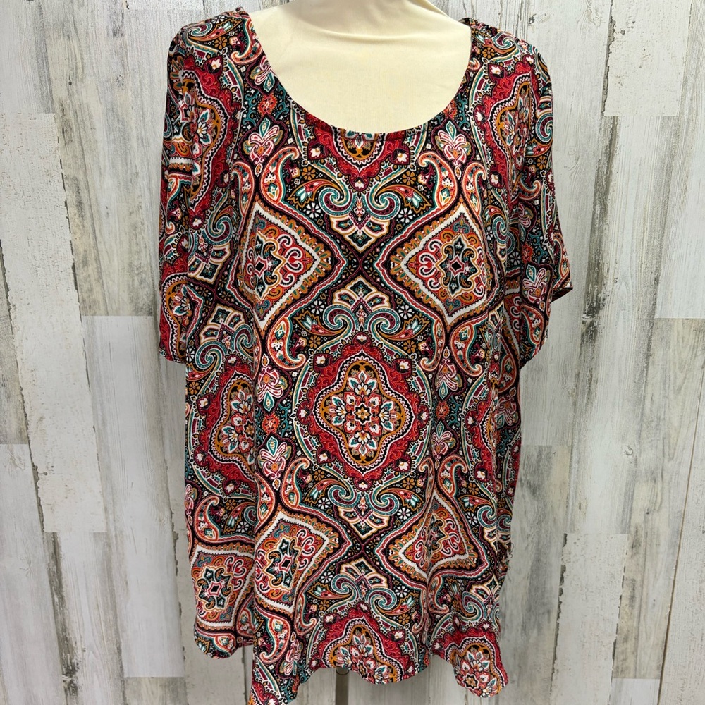 Eyelash Plus Size Multicolored Paisley Print Georgette Top